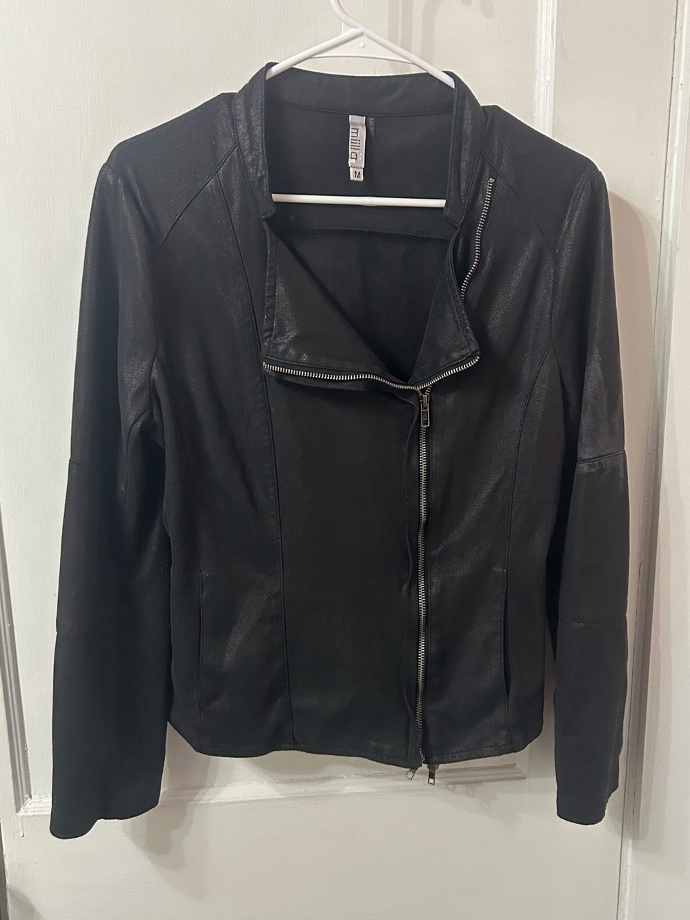 Miilla Clothing Black Asymmetrical Faux Leather Moto Jacket